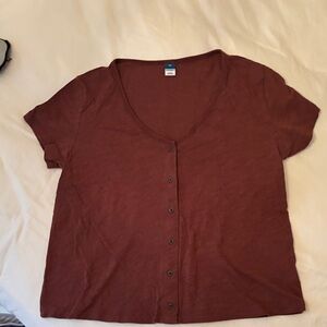 Old Navy Button-Front Short Sleeve Top - Wine